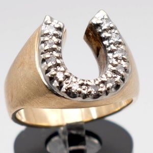 14k Men’s Ring Diamond Horseshoe SOLID Yellow Gold Lucky 1/3 carat